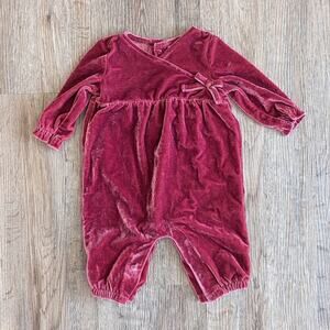 Carter's Just One You Red Velour Christmas Holiday Jumpsuit Baby Girl Size 3 Mo